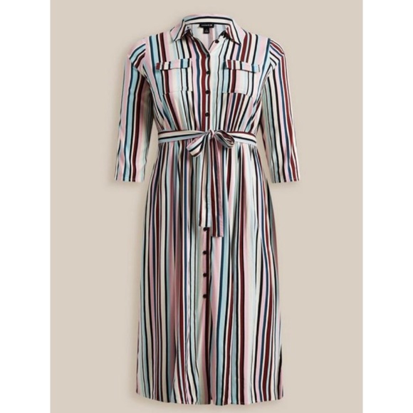 🆕Midi Stretch Challis Button Front Shirt Dress Stripe 1 1X 14 16 NWT Torrid New - Picture 4 of 5